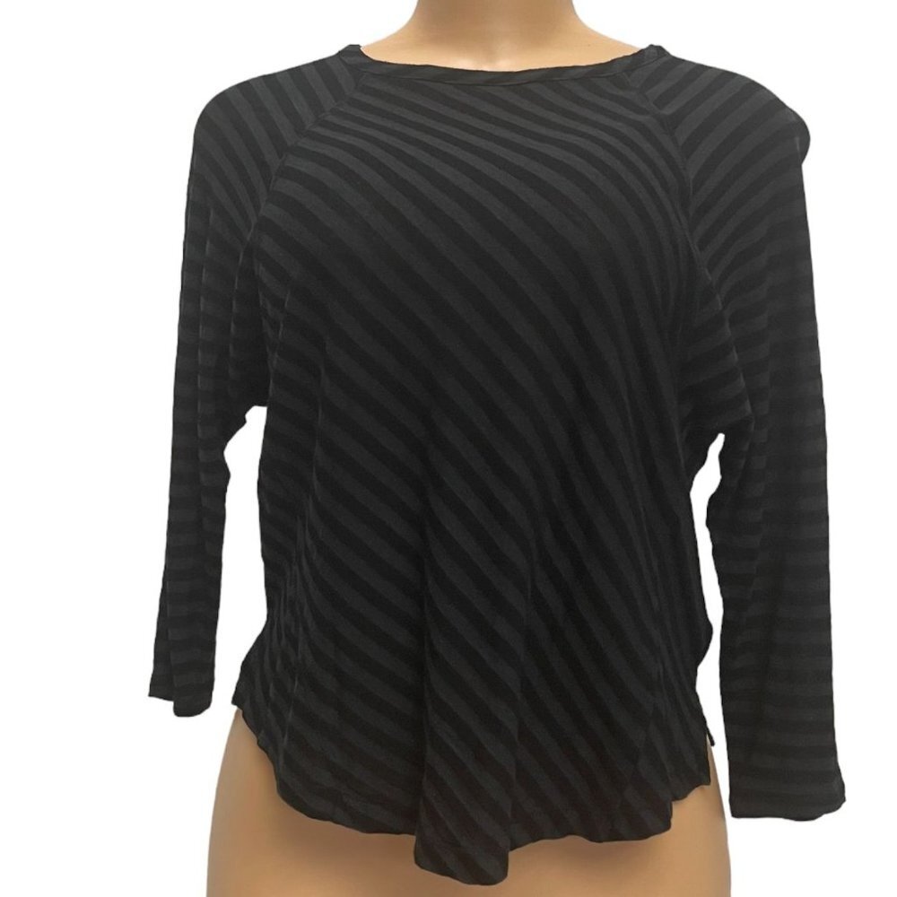 Calvin Klein Jeans Women Black Gray Top Shirt Pullover 3/4 Sleeve Off-Shoulder - Picture 5 of 9